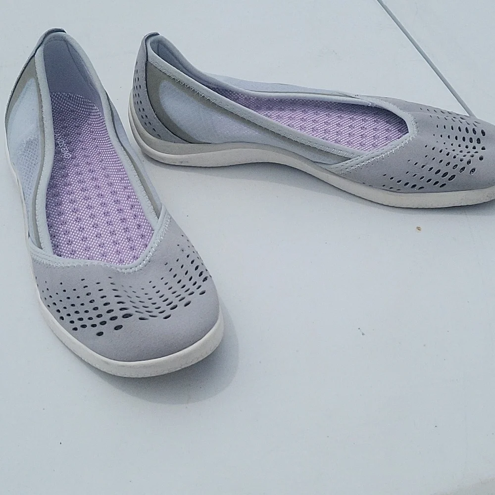 Lands' End Gray Slip-On Ballet Flats with Lavender Insoles